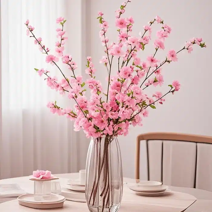 Branche de fleur de pêcher artificielle 106cm, fleur de prunier et de cerisier en soie pour la maison, décoration de jardin, Vase de fête de mariage, DIY 1