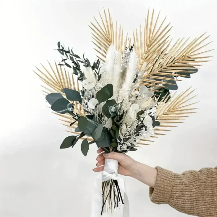 Feuilles de palmier artificielles dorées, 5 pièces, fausses plantes tropicales, fausses fleurs pour intérieur et extérieur, remplissage de Vase, décor de fête de mariage, DIY 3